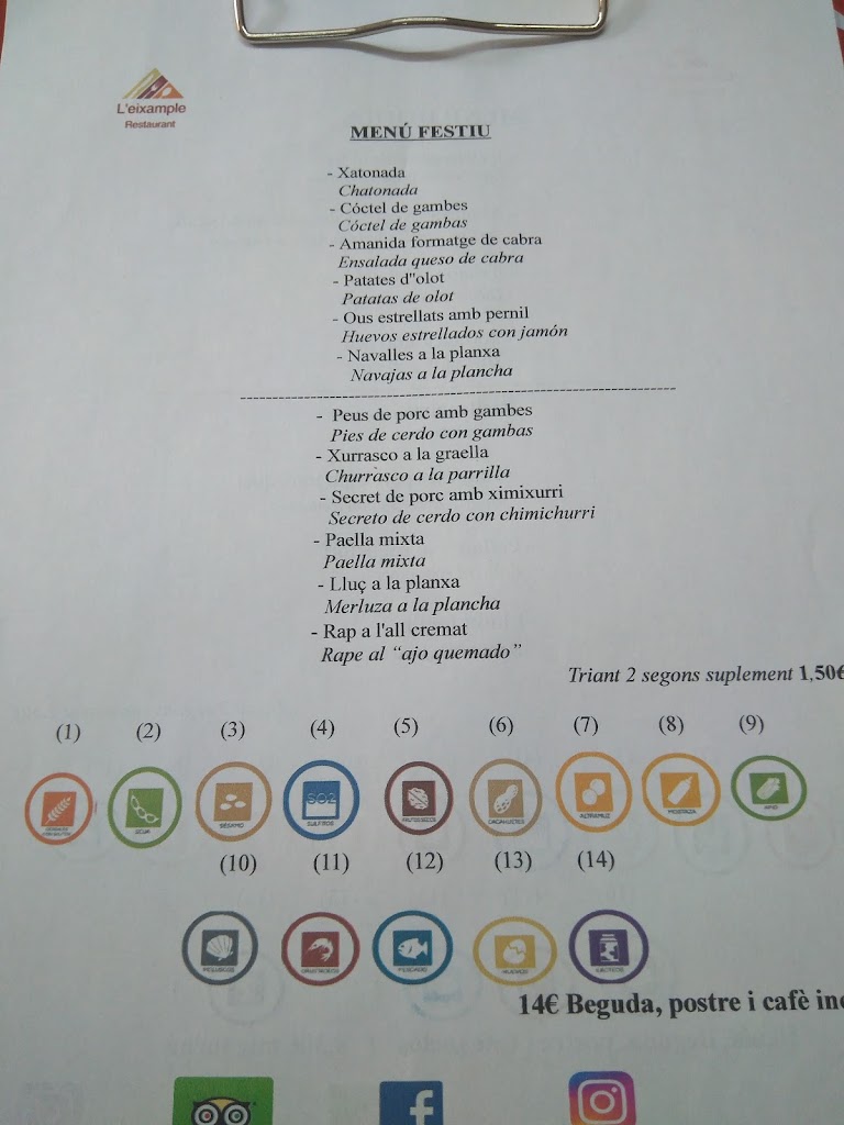 Restaurante L'eixample — Carta