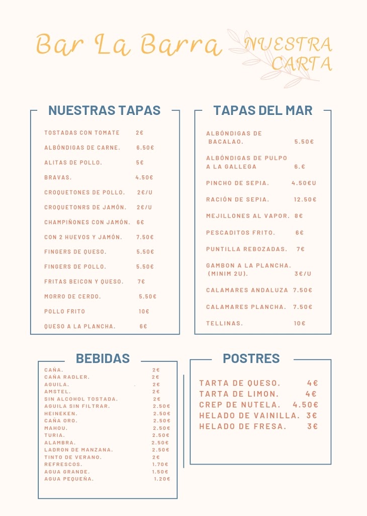 Bar La Barra Ontinyent — Carta