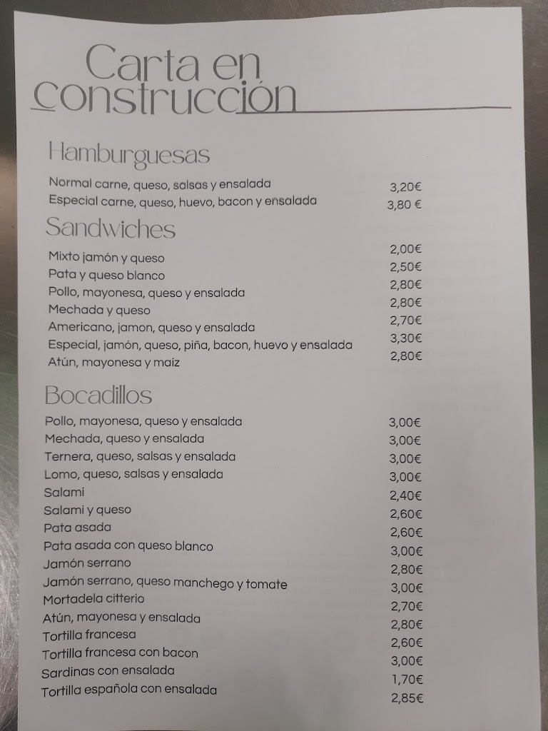 Cafeteria Cepsa EL VOLCAN Arafo,Espana — Carta