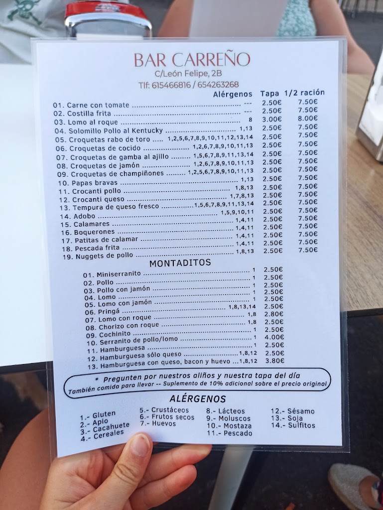 Bar Carreno — Carta
