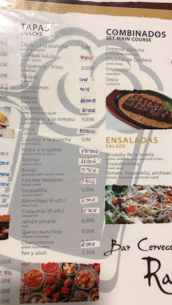 Bar Cerveceria Rafa — Carta