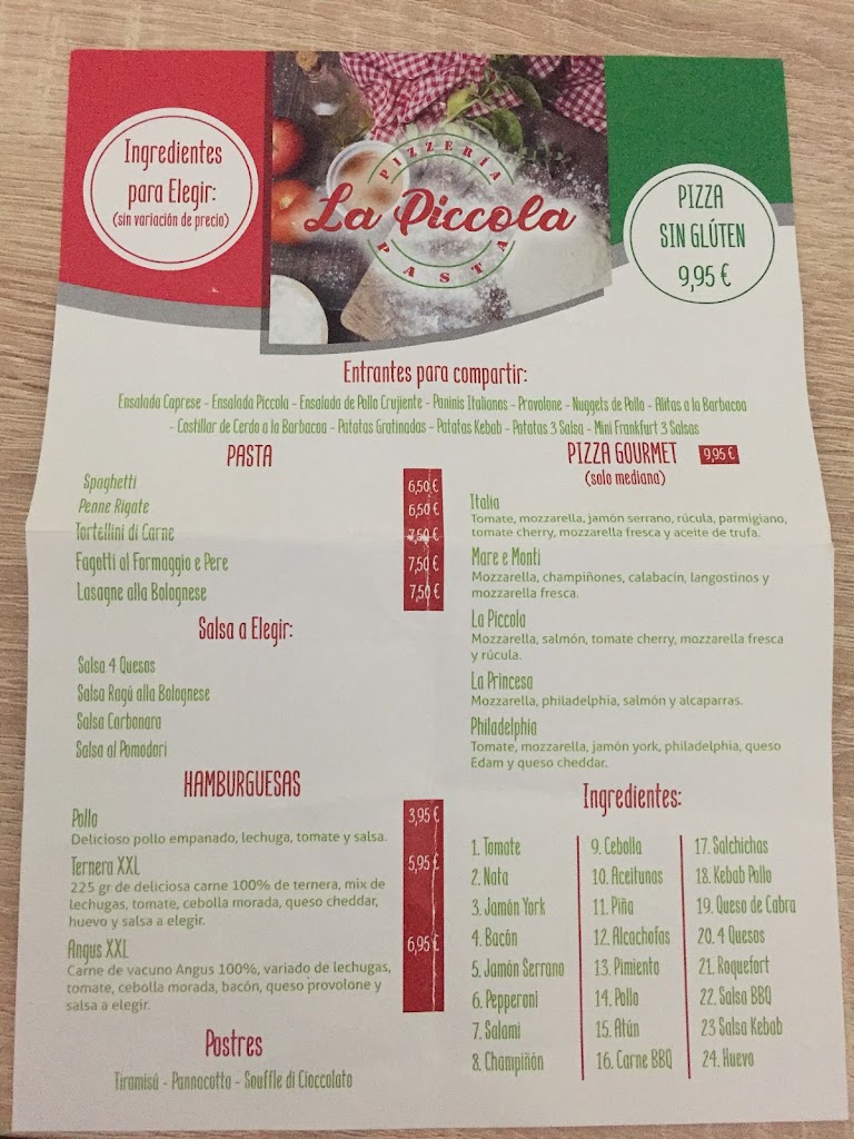 La Piccola Pizzeria — Carta