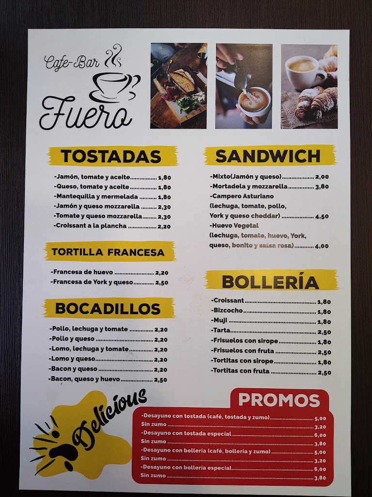 Cafe bar Fuero — Carta