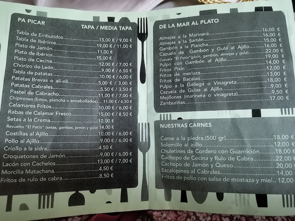 Sidreria El Patio — Carta