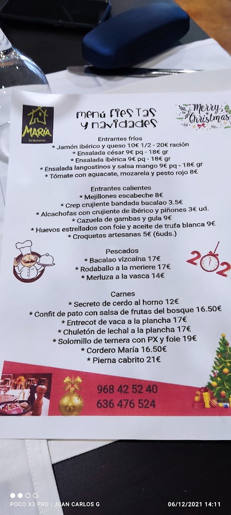 Restaurante Casa Maria de Totana — Carta