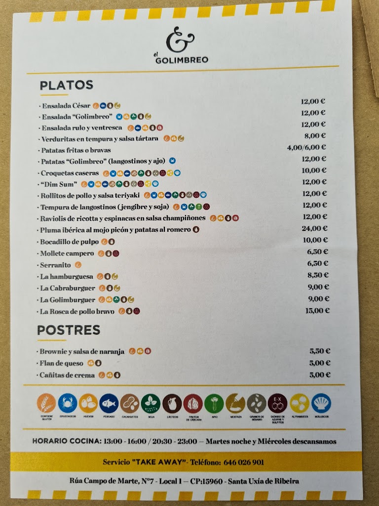Restaurante El Golimbreo — Carta