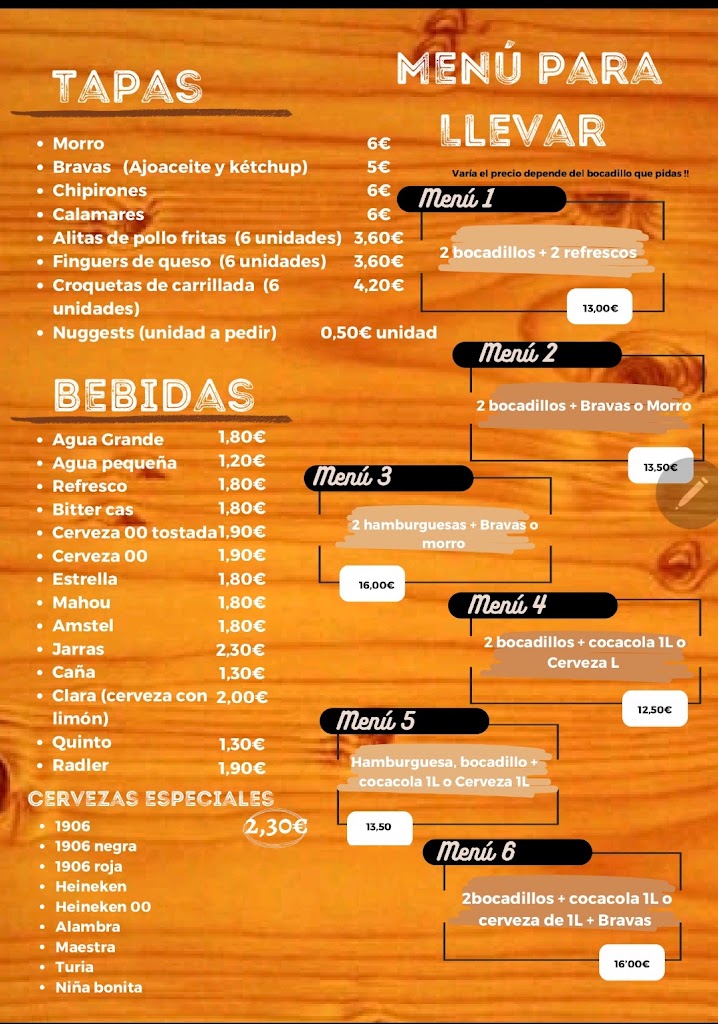Cafeteria Pastisseria Verge de la Salut — Carta