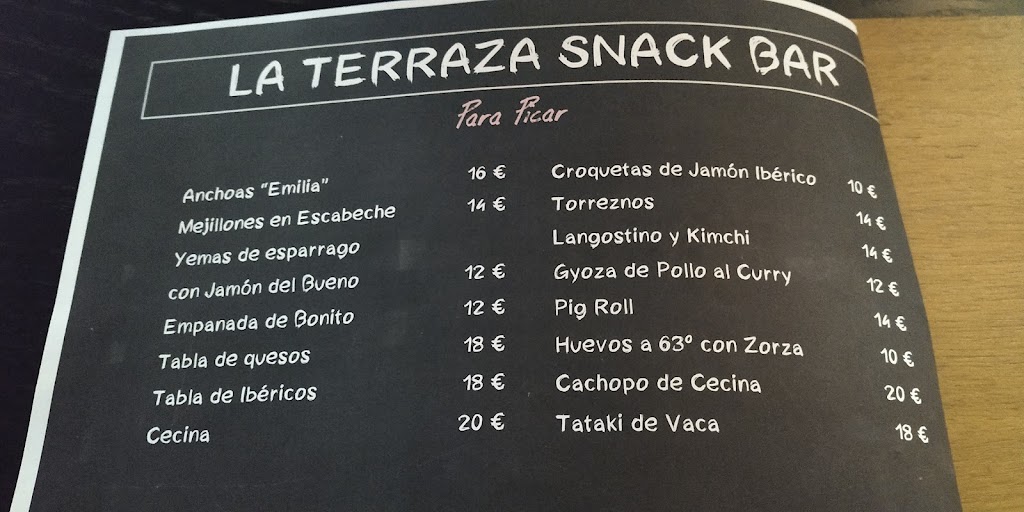 La terraza Snack bar - Hotel Urban — Carta