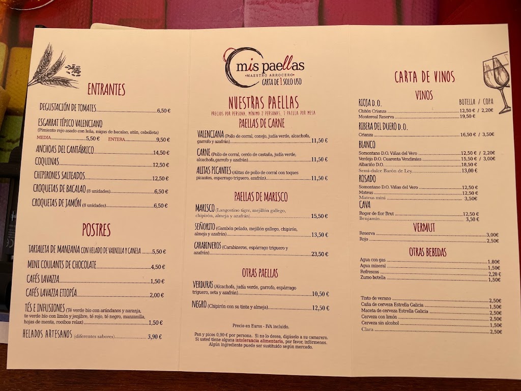 Mis Paellas — Carta