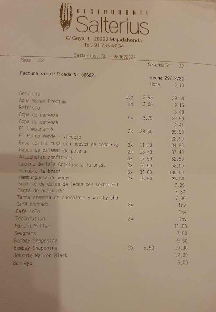Salterius y su Cantina — Carta
