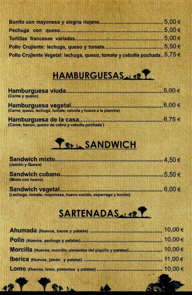Bar restaurante Basoa — Carta
