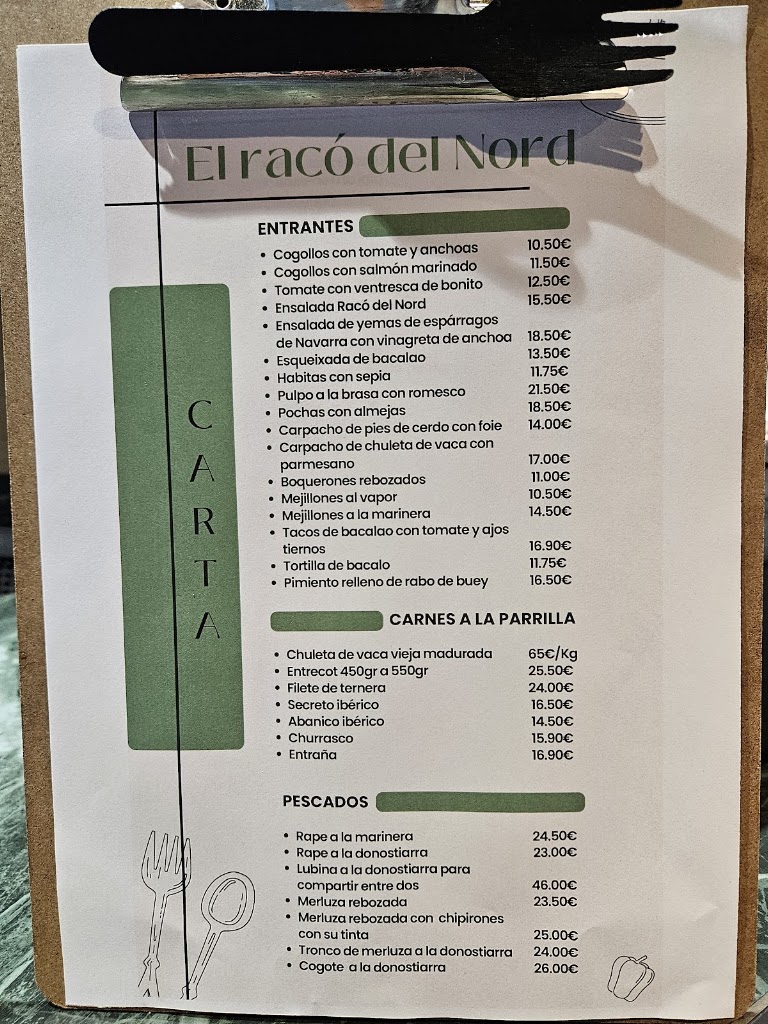 El Raco del Nord Restaurant — Carta