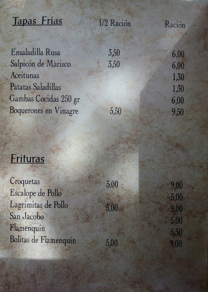 casa Don Manuel BAR/RESTAURANTE — Carta