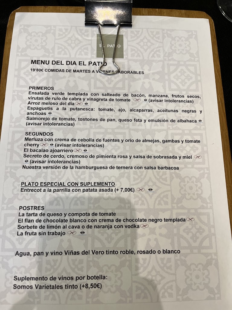 Taberna El Patio — Carta