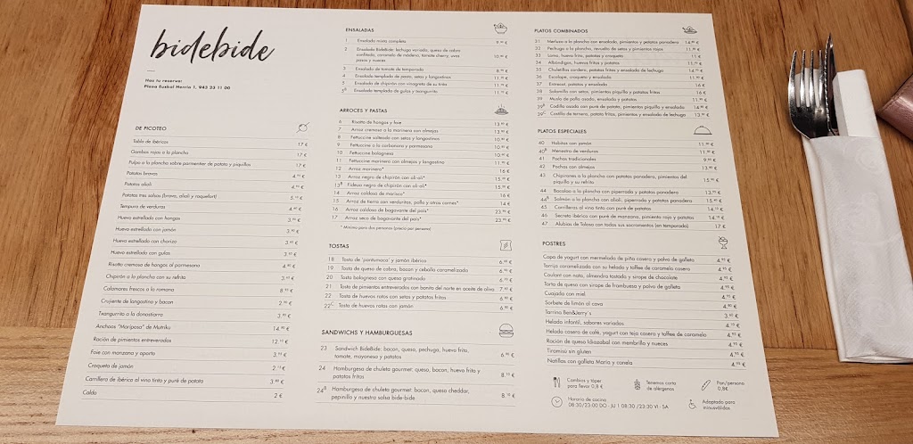 Bidebide Bar/Restaurante — Carta