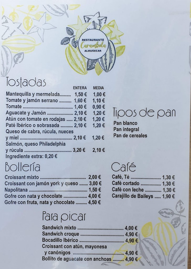 Restaurante Carambola — Carta