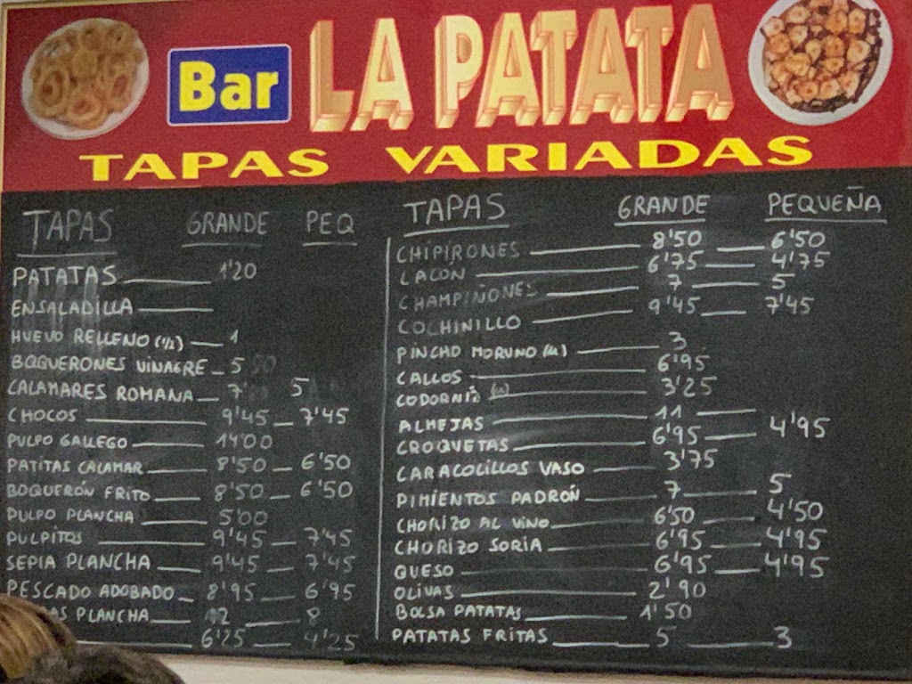 Bar La Patata — Carta