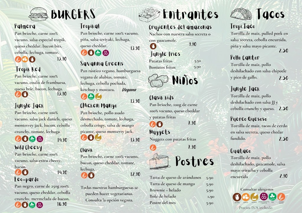 Tropik Burger — Carta
