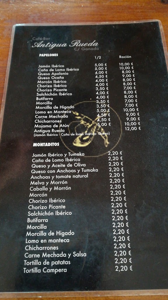 Cafe Bar Antigua de Rueda — Carta