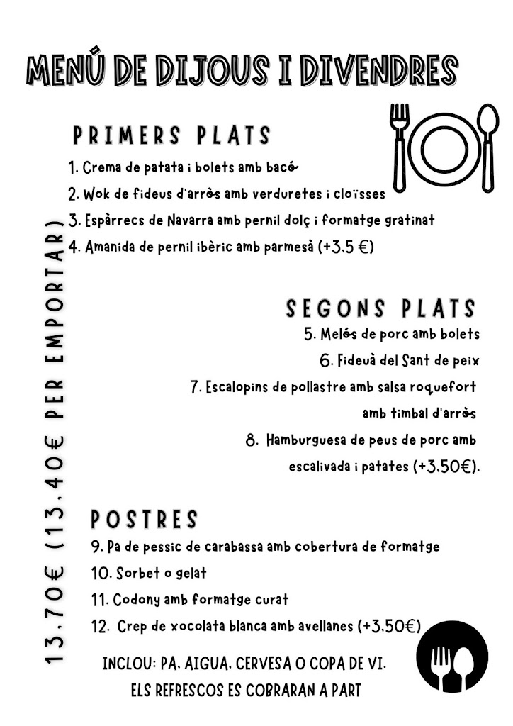 Restaurante y vinoteca Cal Sant — Carta