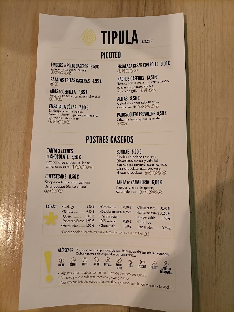 Tipula Burger Algorta — Carta
