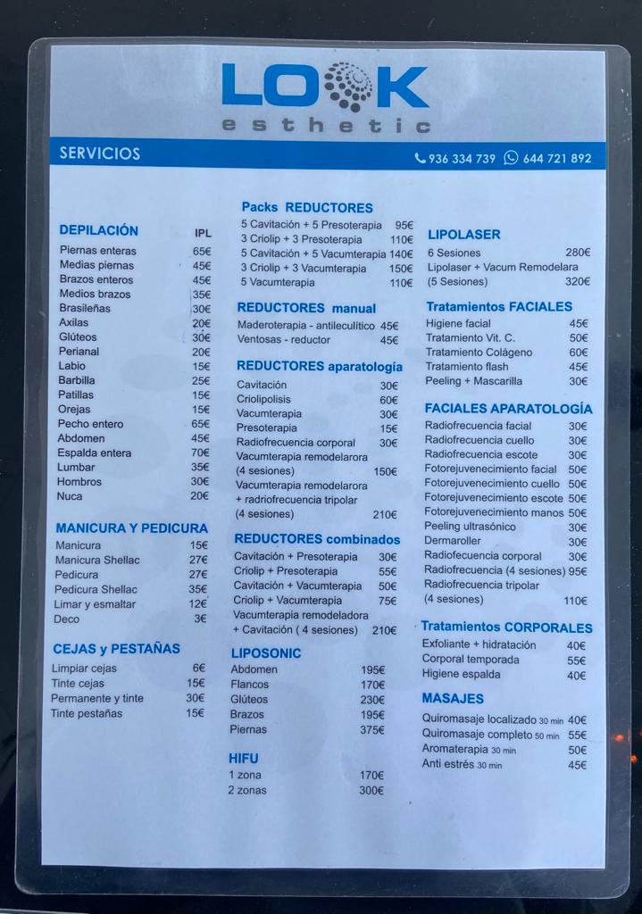 Look esthetic centro de estetica en Gava aparatologia y bienestar — Carta