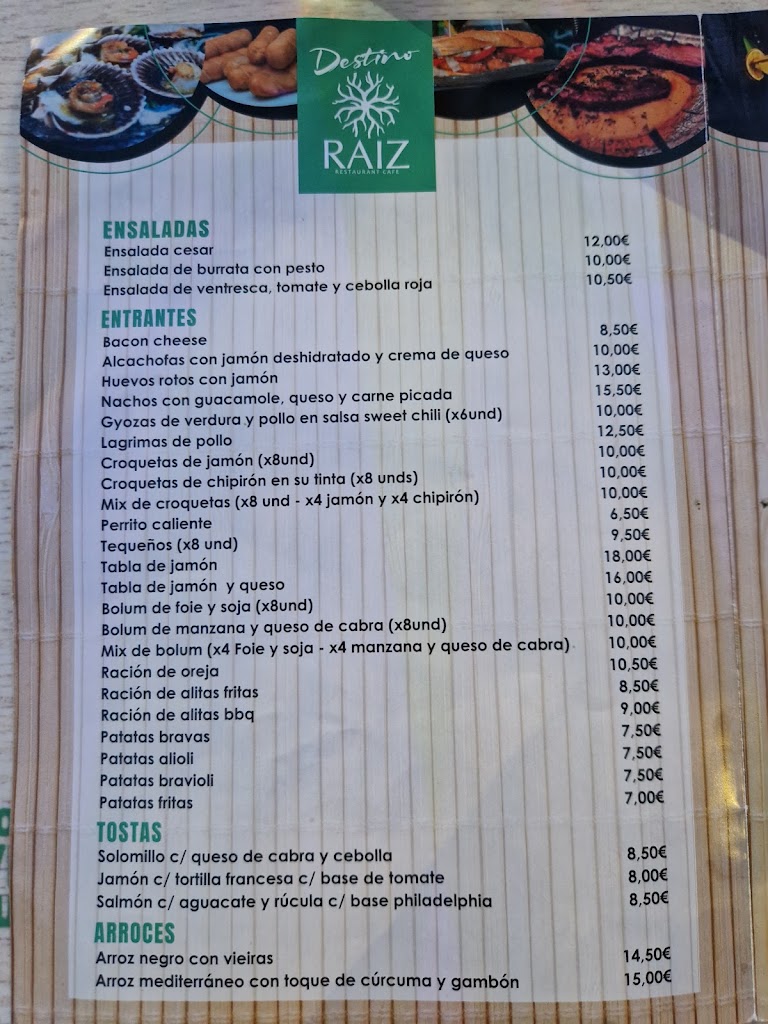 Destino Raiz Restaurant Cafe — Carta