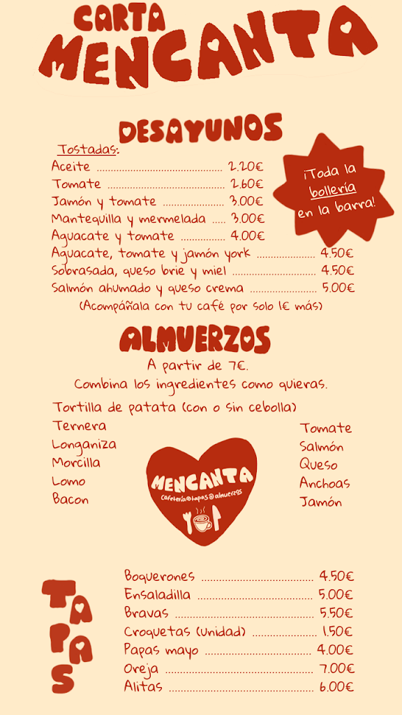 Cafeteria Mencanta — Carta