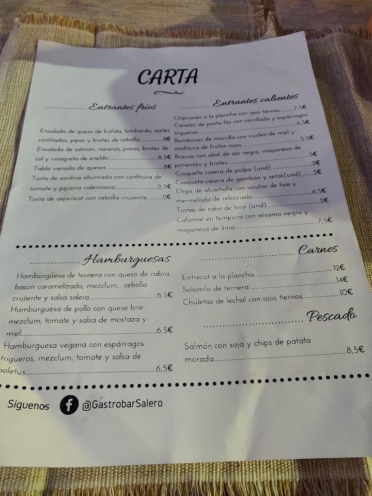 Salero Gastrobar — Carta
