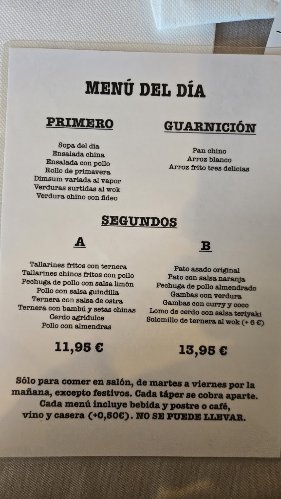 Restaurante Dragon Rojo — Carta