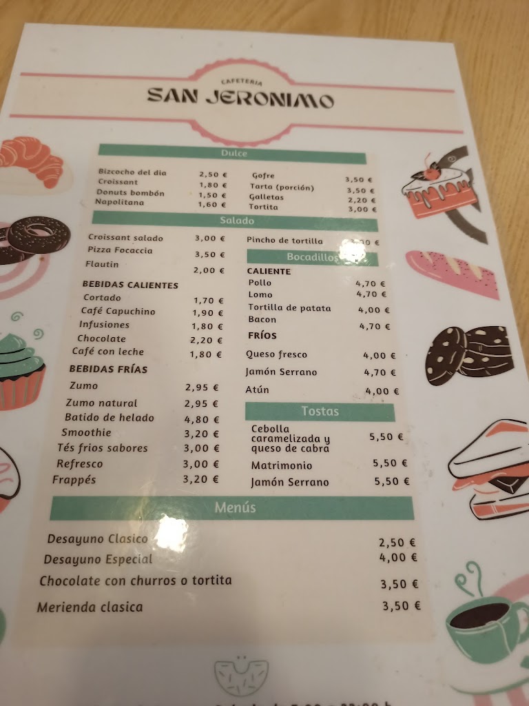 Cafeteria San Jeronimo — Carta