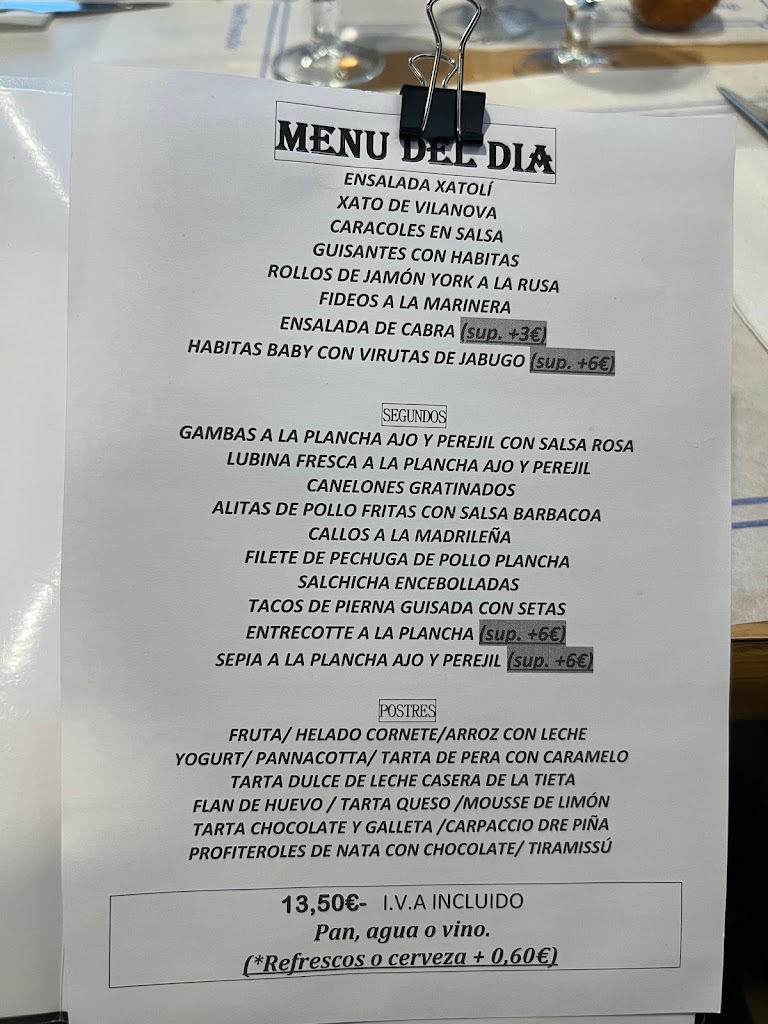 Restaurante Xatoli — Carta