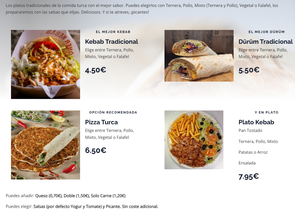 Kebab Algete — Carta
