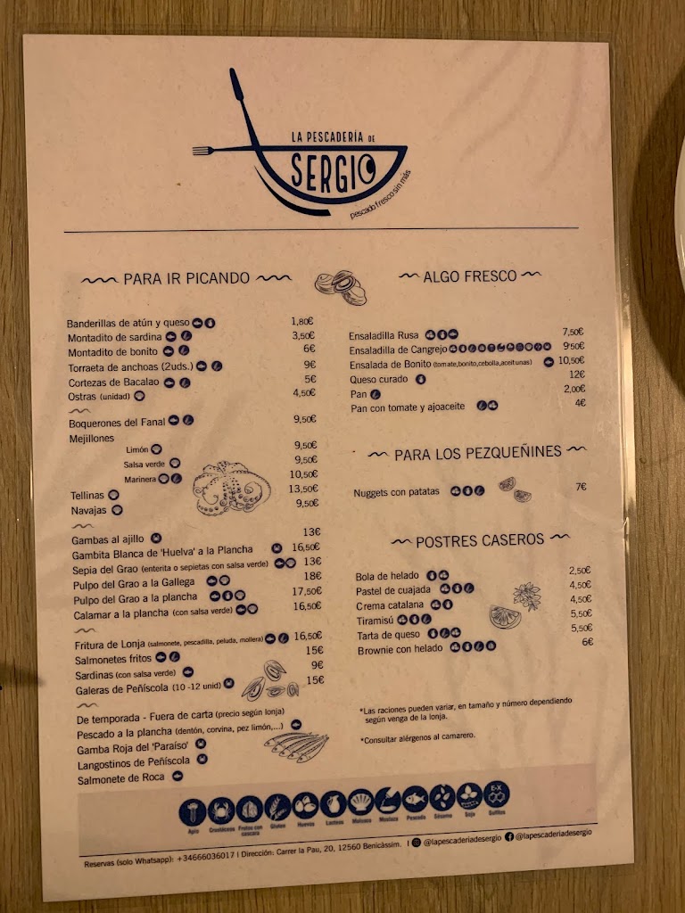 LA PESCADERIA DE SERGIO. — Carta