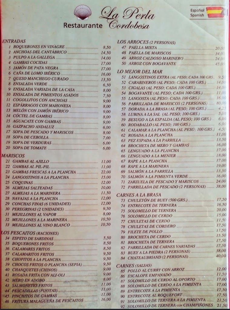 Restaurante La Perla Cordobesa — Carta