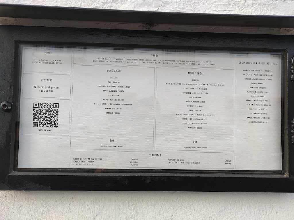 Restaurante Tohqa — Carta
