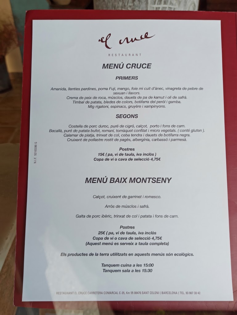 El Cruce Restaurant — Carta
