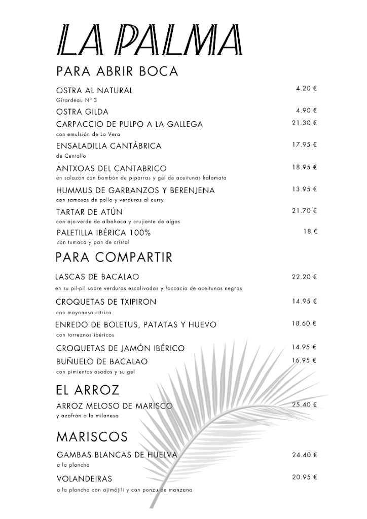 Restaurante La Palma — Carta