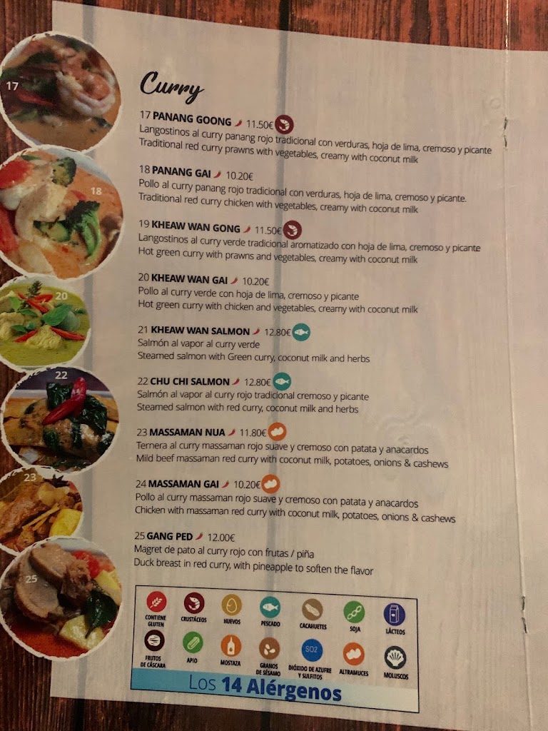 MONO THAI RESTAURANTE. — Carta
