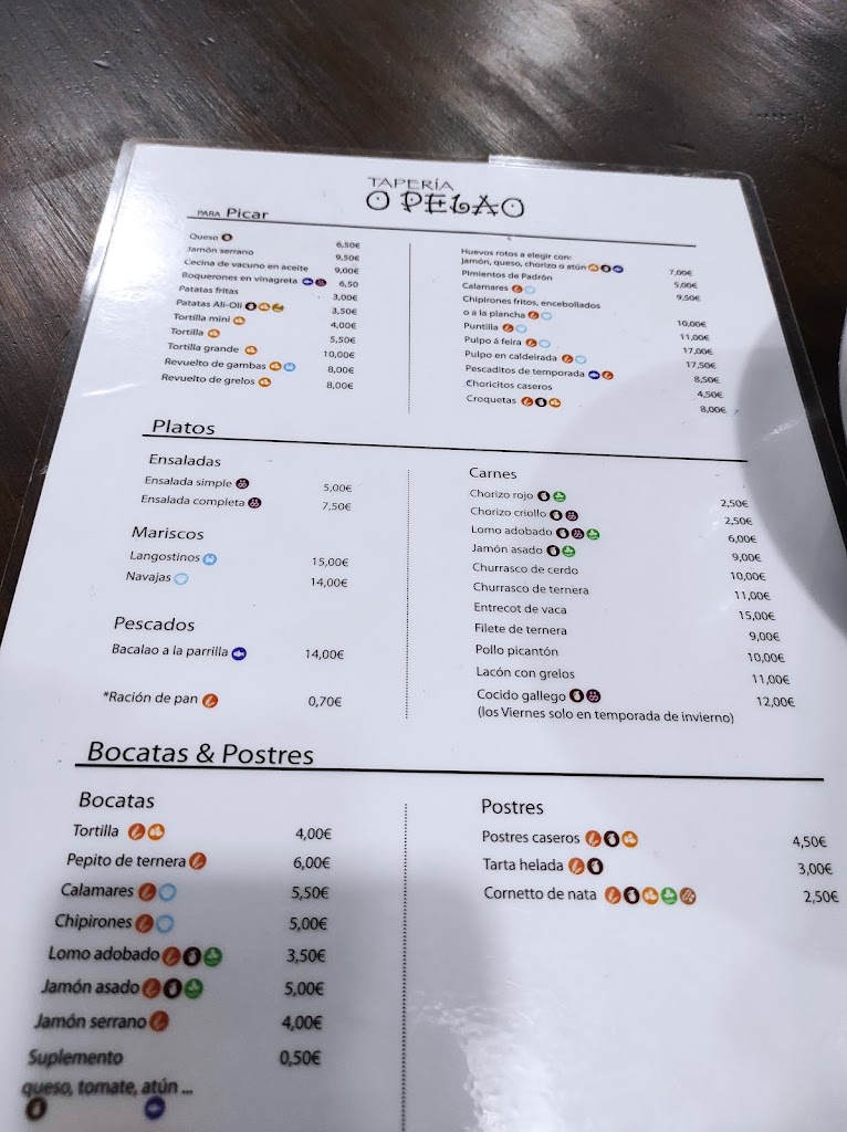 Taperia O Pelao — Carta