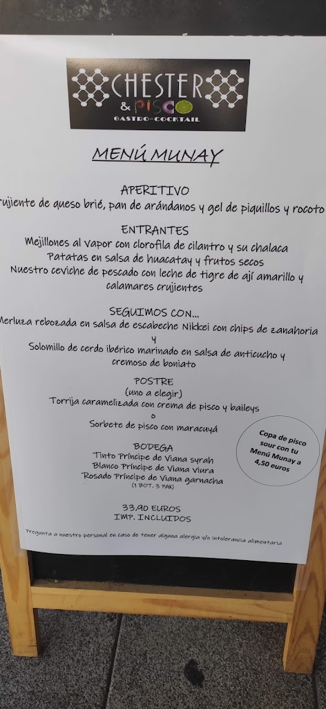 Chester Gastro&Cocktail Bar — Carta