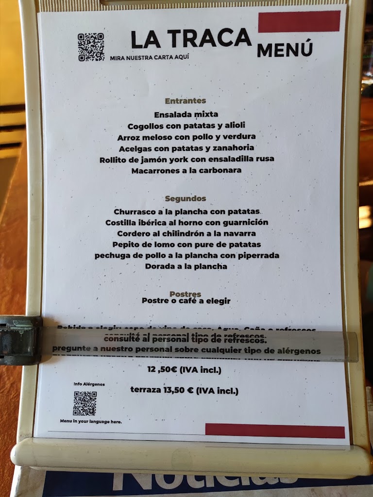 La Traca Bar Restaurante — Carta