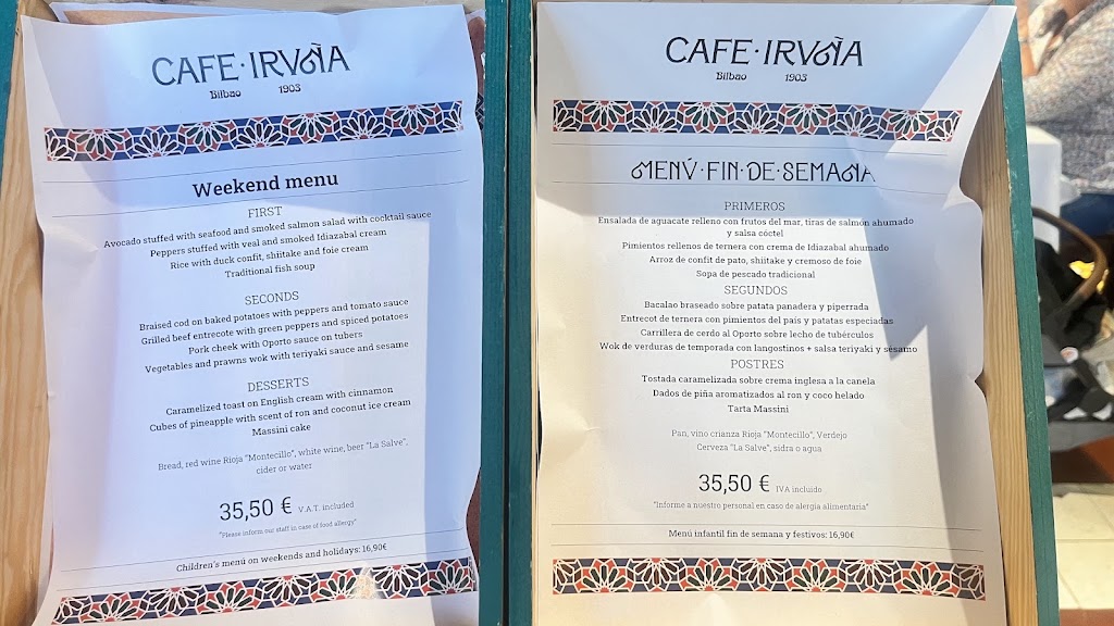 Cafe Iruna — Carta