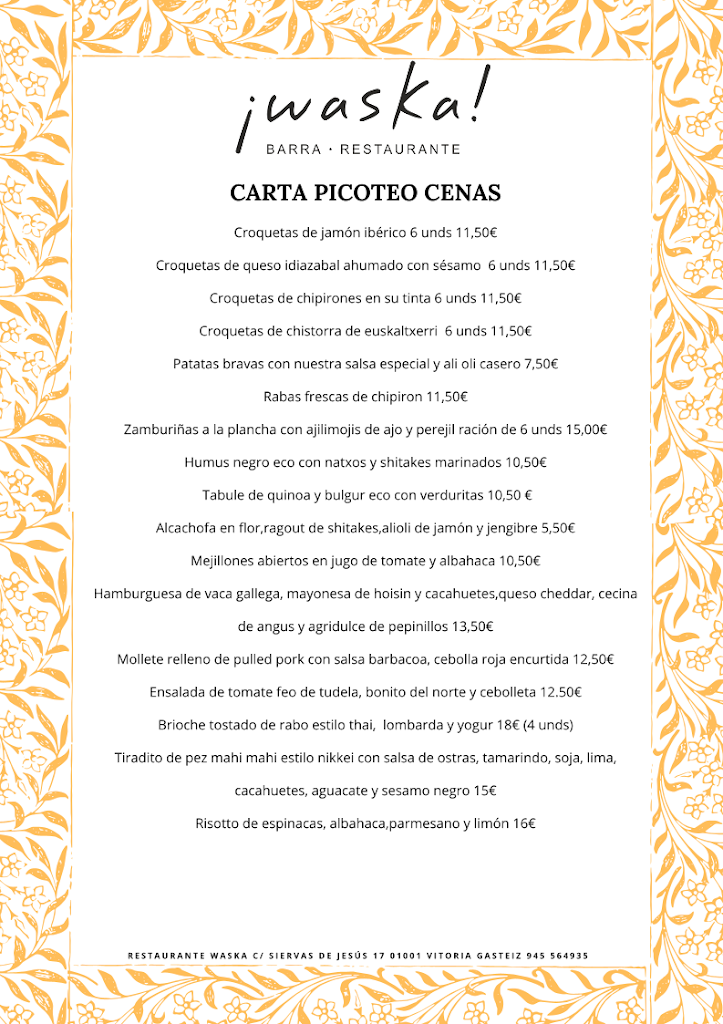 Waska! Barra-Restaurante — Carta