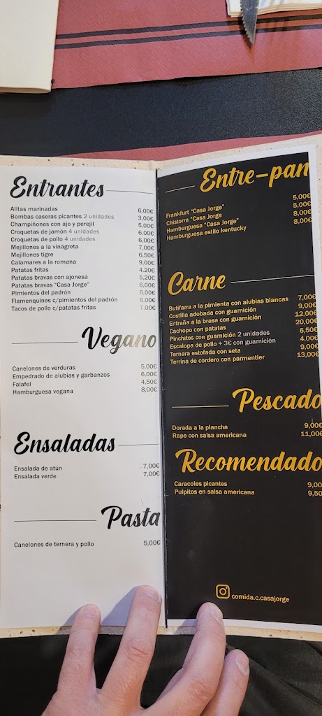 Comida casera casa Jorge — Carta
