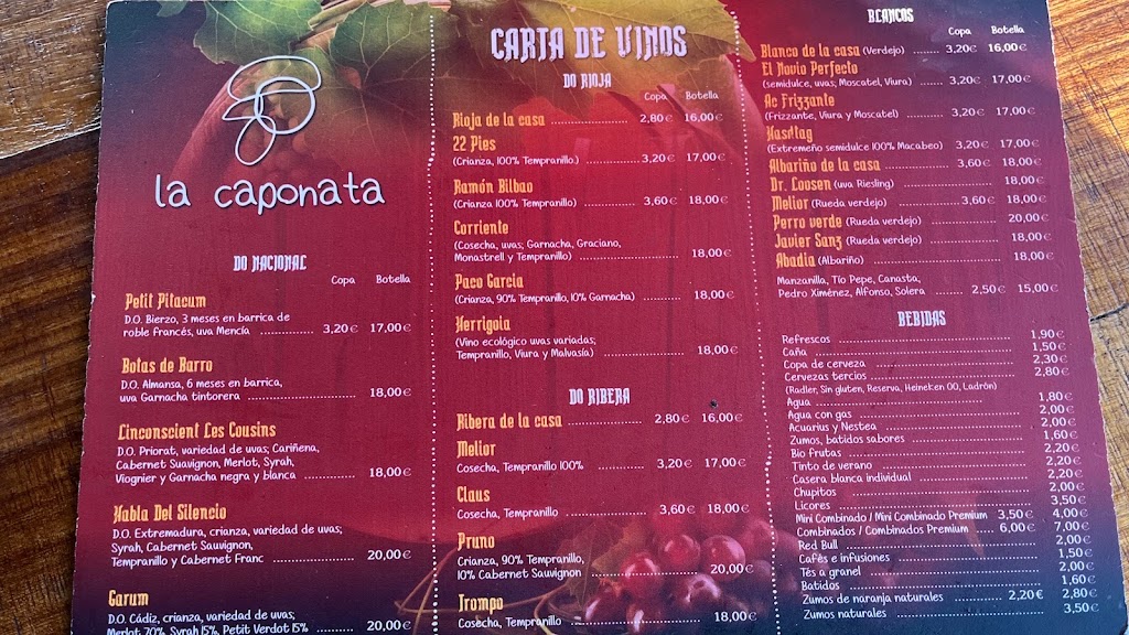 Bar La Caponata — Carta