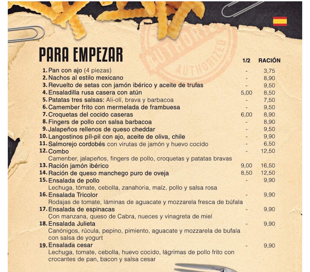 Bar la libreria — Carta