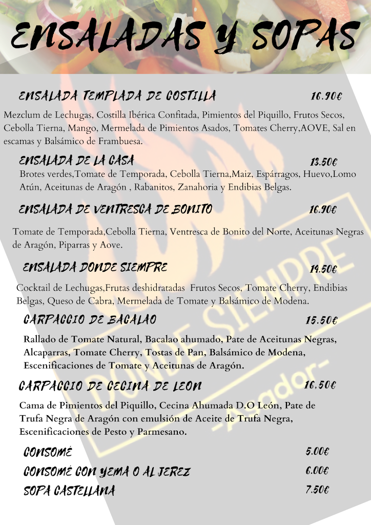 Restaurante Asador Donde Siempre — Carta