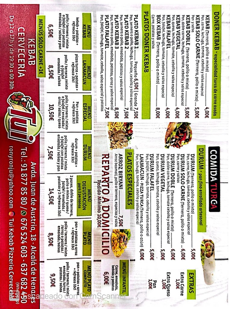 TUI KEBAB PIZZERIA CERVECERIA — Carta