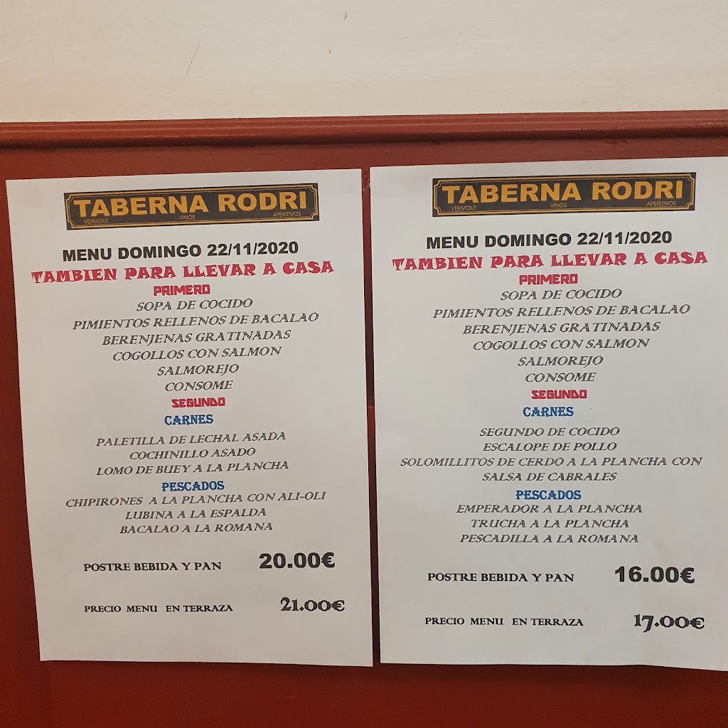 Taberna Rodri — Carta